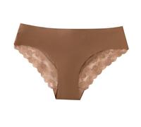 Ropa interior triangular para mujer con borde de encaje, sin costuras, cómodas, transpirables, sin costuras, moldeadoras para el abdomen, ropa interior de algodón, marrón, M