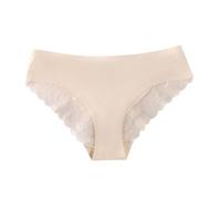 Ropa interior triangular para mujer con borde de encaje, sin costuras, cómodas, transpirables, sin costuras, moldeadoras para el abdomen, ropa interior de algodón, Blanco, S