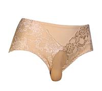 Ropa íntima para hombre Jacquard para hombre, bolsillo en forma de U, ropa interior brillante, ropa interior pura, cubierta de bikini, beige, XXL
