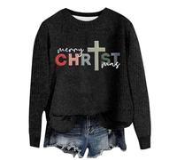 Ropa Invierno Mujer,Jersey navideño Familiar,Merry Print Sweat Spring Autumn One Word Shoulder Exposed Shoulder Hood Sweater Print Long Sleeve Round Neck Hooded Vestidos Invierno Casual Black, XXL