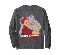 Ropa irrompible para superviviente de un Ictus, Color Rojo, para concientizar Manga Larga, Unisex para Adultos, Jaspeado Oscuro, S