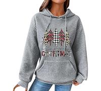 Ropa Mujer Invierno,Disfraz navideño Mujer,Ladies Sweats Tree Graphic Pullover Cute Long Sleeve Crewneck Hoodies Xmas Holiday Athletic Activewear Going out Tops Capucha Mujerss Grey, 3XL.,