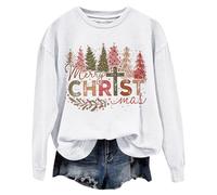 Ropa Mujer,Jersey Navidad Mujer Friki,Women's Christmas Sweatshirt For Happy Christmas Tree Graphics Long Sleeve Christmas Holiday Jumper Hoodie (White, S)