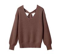 Ropa Mujer Otoño Jersey Beige Mujer Women S Round Neck Wide Mouth Sleeve Sweater Loose Versatile Solid Color Fashion Temperament Versatile Knitted Sueter Invierno Jersey Brown S