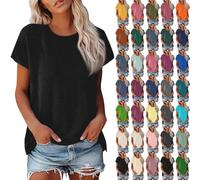 Ropa Mujer Primavera 2025 Básica Algodón Camisetas Manga Corta Mujer Rebajas Verano T Shirts Camiseta Cuello Redondo Blusas Mujer Tallas Grandes Top Mis Pedidos Realizados Negro 4XL