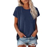 Ropa Mujer Primavera 2025 Basica Elegantes Camisetas Manga Corta Mujer Estampada Verano Tshirt Camiseta Cuello Redondo Ropa Mujer Talla Grande Top Amazón Compras Marina de Guerra 3XL