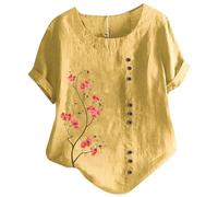 Ropa Mujer Primavera Blusas Camisa De Lino De Verano para Mujer Blusa Lino Camisetas Manga Corta Algodon Camisa Manga Corta para Blusa Casual Larga Remata Una Tipo Túnica Algodón Suelta