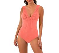 Ropa Mujer Talla Grande Bañador Volantes Mujer De Baño Adelgazantes con Cordones Y Volantes Traje De Baño con Bordado Bikini Embarazada Bañador Menstrual (Red XL)