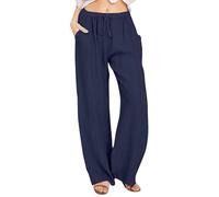 Ropa Mujer Verano 2025, Pantalones De Lino Mujer Capri Elasticos Pantalon Tallas Grandes Frescos Fluido Pantalones Algodon Linen Pants Women Ofertas Flash del Dia(Marina de Guerra,3XL)