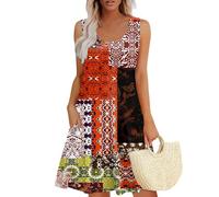 Ropa Mujer Verano 2026, Cuello Redondo Corto Sin Mangas Vestidos de Fiesta Mujer, Algodon Boho Deportivo Fresco Vaquero Women Summer Dresses, Elegantes Hawaiano Ropa Hippie, XL