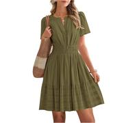 Ropa Mujer Verano, Vestido Playa Mujer Vestidos Largos Vestido Elegante De Manga Corta con Cuello En V De Color Liso para Minivestido Verano Corte A Vestidos Camisero Fluido Túnica Cómodo Tipo For