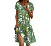 Ropa Mujer Verano, Vestido Primavera Mujer Vestido Casual Vestidos Elegante De Manga Corta con Cuello Redondo Y Estampado Floral para Vestidos Camisero De Verano Fluido Corte A Bohemio Playa con
