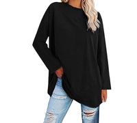 Ropa Mujer,Women's Plus Size Top Long Sleeve Crew Neck Loose T Shirt Camisetas Tirantes Vestir (Black, M),