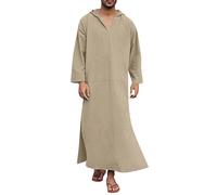 Ropa musulmana mujeres hombres musulmanes árabes casuales manga larga bolsillo con capucha suelto túnica camisa musulmana bata musulmana, caqui, XXL