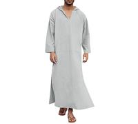 Ropa musulmana mujeres hombres musulmanes árabes casuales manga larga bolsillo con capucha suelto túnica camisa musulmana bata musulmana, Blanco, 3XL