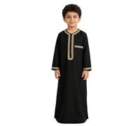Ropa musulmana para niños, estilo étnico tradicional, estilo étnico, manga larga, informal, con bolsillos, para uso diario, Eid Ramadán, Negro, 110/4Y