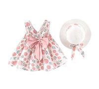 Ropa niña,Bebé niño Estampado Correa niños Sombrero Princesa sin Mangas Punto Falda De Vuelo Roja (Pink, 70).