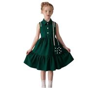 Ropa niña,New Girls Sweet Dress Solid Color Sleeveless Lace Collar Dress De Invierno (Blackish Green, 4-5 Years)