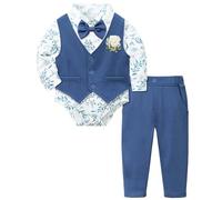 Ropa para bebé niño, Trajes de Esmoquin para bebé, Trajes de Caballero, Vestido Formal, Camisa, Chaleco y Pantalones, Conjuntos de Traje para bebé (Blue, 6-12 Months)