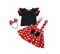 Ropa para bebés y niñas pequeñas Falda General de Lunares de Manga Larga Vestido de Princesa Falda con Lazo Trajes de 3 Piezas 90 Rojo 12-18 Meses
