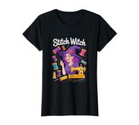 Ropa para entusiastas de la Magia de Costura de Stitch Witch Camiseta gráfica económica, Mujer, Negro, M