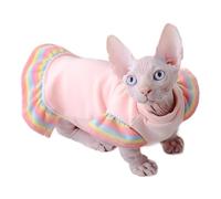 Ropa para gatos sin pelo, vestido de terciopelo de manga corta con volantes para primavera, otoño, suave, transpirable, rayas arcoíris, antidesprendimiento, cuatro patas, para uso en interiores y