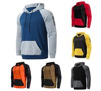 Ropa para hombre con bolsillos canguro, parche de trabajo, sudadera con capucha para hombre, blusa de manga larga con capucha, forro polar de contraste, chaqueta cálida de invierno, sudadera casual