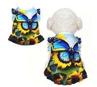 Ropa para mascotas con diseño de mariposa azul girasol XL para perros pequeños, bonito traje de verano para cachorros, ropa suave y transpirable para mascotas para gatos