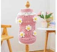 Ropa para mascotas, suéter de flores de pomerania otoño/invierno, oso de peluche, muñeca luchadora, cachorro, perro pequeño, edición gruesa (rosa, L)