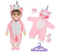 Ropa para Muñecas bebé 35-45 cm, Juego de Disfraz de Muñeca Compatible con Born Baby Accesorios para Muñeca, Regalos para Niñas y Niños, Lindo Pelele con Gorro