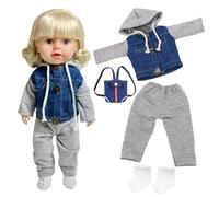 Ropa para muñecas de 14 a 18 Pulgadas, Ropa de 30 a 45 cm, 4 Piezas Nuevas de Jeans/Ropa de Vaquero para muñecas, Blusas, Pantalones, Mochilas, Calcetines, Regalo para niños, niñas y niños