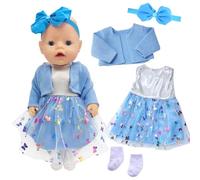 Ropa para muñecas de bebé de 14 a 18 pulgadas, 4 piezas Gazerock para muñecas de 35 a 43 cm, traje con abrigo azul + lazo + cinta de mariposa diadema + calcetines