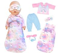 Ropa para muñecas de bebé de 35 a 43 cm, ropa de muñeca con saco de dormir + parche en el ojo + pijama de muñeca + pantalones + cinta para la cabeza, regalo para niñas