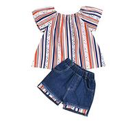 Ropa para niños Tops Pantalones Cortos Sólidos Pantalones Trajes Conjunto Independence Day Denim Estilo Verano Traje para Niños, a, 1-2 años