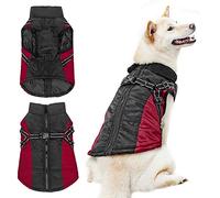 Ropa para perro, abrigo de invierno para perro, chaqueta cálida impermeable con arnés para perro, traje de nieve ajustable, disfraz para cachorros pequeños y medianos (L: rojo)