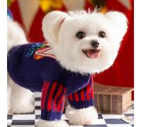 Ropa para perro, ropa de punto cálido para perro, ropa de otoño e invierno, suéter de circo de punto de bichón, suéter de tablero de ajedrez