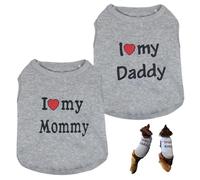 Ropa para perros de 2pcs cómodo y cálido chaleco de mascotas con impresión divertida Amo a mis camisas de papá y mamá para gatos camisa de gato lavable para suministros de mascotas, amantes de mascot