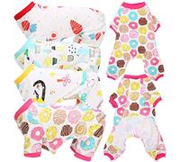 Ropa para perros de 4 piezas | Body de manga larga de algodón para perros pequeños y medianos | Spring Summer Pet Jumpsuit/Walking/Travel | Camisetas suaves y transpirables con patrones lindos (L)
