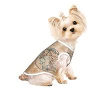 Ropa para perros pequeños con estampado de mapa del mundo manchado antiguo, camisetas transpirables para cachorros, gatitos, perros y gatos
