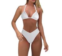 Ropa Playa Mujer BañAdor Push up con Relleno Women with Breast Without Bracket Solid Color Bikini with Breast Big Swimsuit BañAdor Natacion Mujer Bikini Parte De Arriba (White, S)