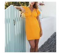 Ropa Premama Embarazada Vestido de Lactancia for fotografía de Embarazo, Escote en V Profundo, Manga Corta, for sesión de Fotos de Lactancia. para Premamá(Yellow,XXL)
