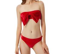 Ropa Sexy Mujer EróTicos-Disfraz Sexy Mujer-Conjunto De Dos Piezas NavideñO Bandeau con Rojo De Terciopelo De Color SóLido Elegante para Mujer