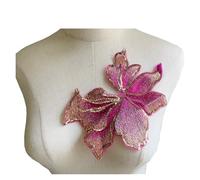 Ropa Termoadhesivo Parches bordados con tiras de flores, 2 uds., 19cm x 14cm, Organza lentejuelas for adhesivo for ropa, apliques for coser(Rose red)