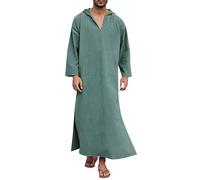 Ropa tradicional para mujeres hombres musulmanes árabes casuales manga larga bolsillo con capucha suelto túnica camisa musulmana bata musulmana, Verde militar., 3XL