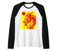 Ropa Urbana asiática con Estampado de dragón Rojo, Sol, Sol Camiseta Manga Raglan