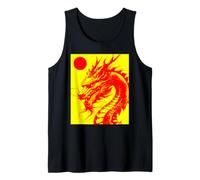 Ropa Urbana asiática con Estampado de dragón Rojo, Sol, Sol Camiseta sin Mangas