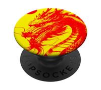 Ropa Urbana asiática con Estampado de dragón Rojo, Sol, Sol PopSockets PopGrip Adhesivo