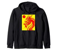 Ropa Urbana asiática con Estampado de dragón Rojo, Sol, Sol Sudadera con Capucha