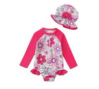 Ropa UV para bebé y niña, traje de baño de manga larga, traje de baño Hawaii con volantes UV, con protección UPF 50+, traje de baño infantil para playa y piscina, niños pequeños de 0 a 24 meses, Rojo