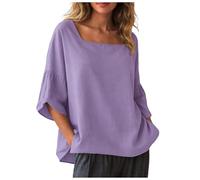 Ropa Verano Mujer Camisetas Manga Corta Mujer Basica Blusa Elegante para Camisetas De Manga Corta para Camisa Casual De Larga Remata Una Camisa Tipo Túnica Algodón Suelta 3/4 Lino